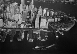 123 Bourke-White, M., Aerial view of lower West Side of Manhatten